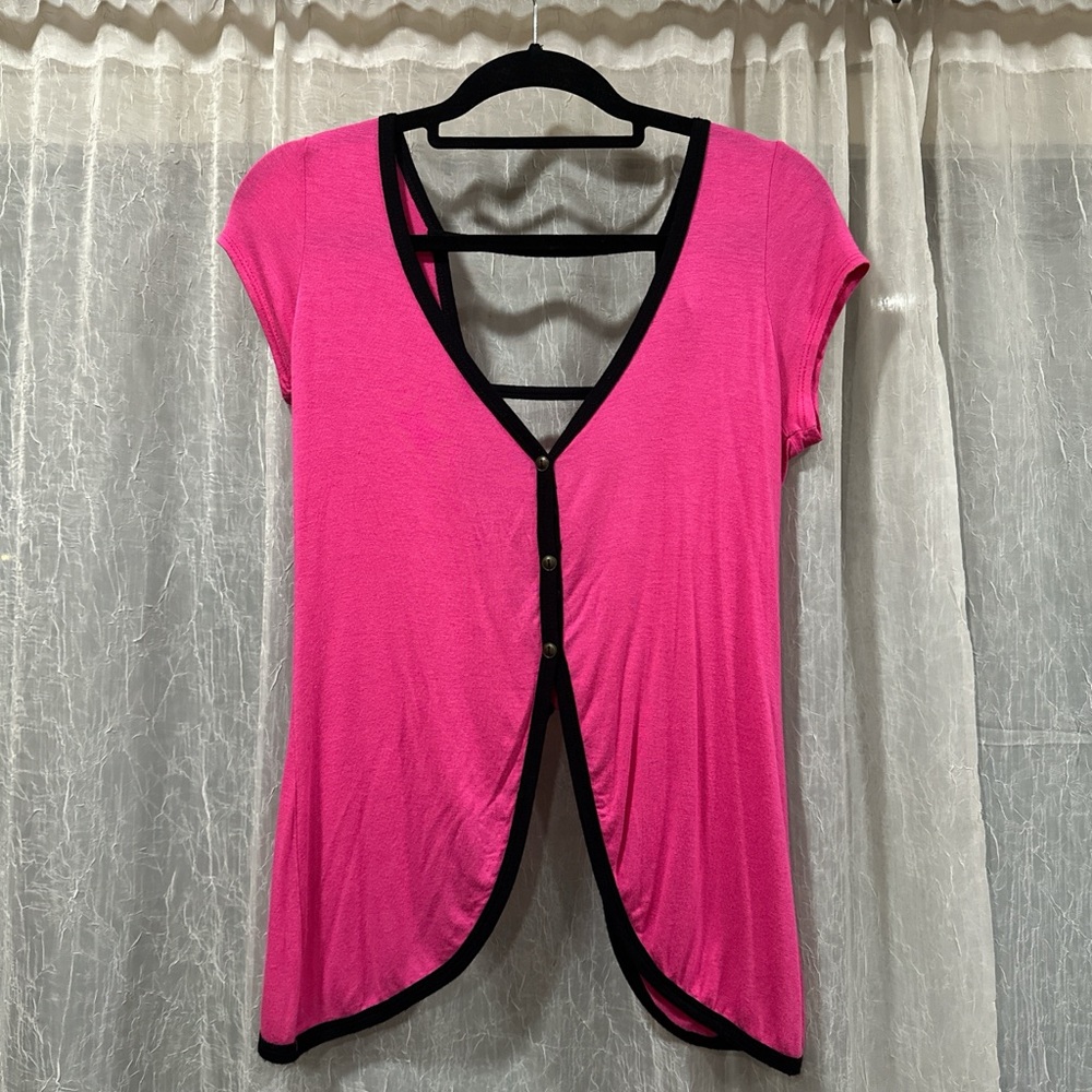 Joyce Leslie Pink Button Down Shirt with Black Trim